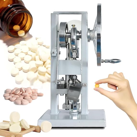 Pill Tablet Press Machine,Manual Stamping Machine,with Stainless Steel Mold,Steel Single Punch Powder Tablet Press Machine Pill Stamping Maker Tableting Tool