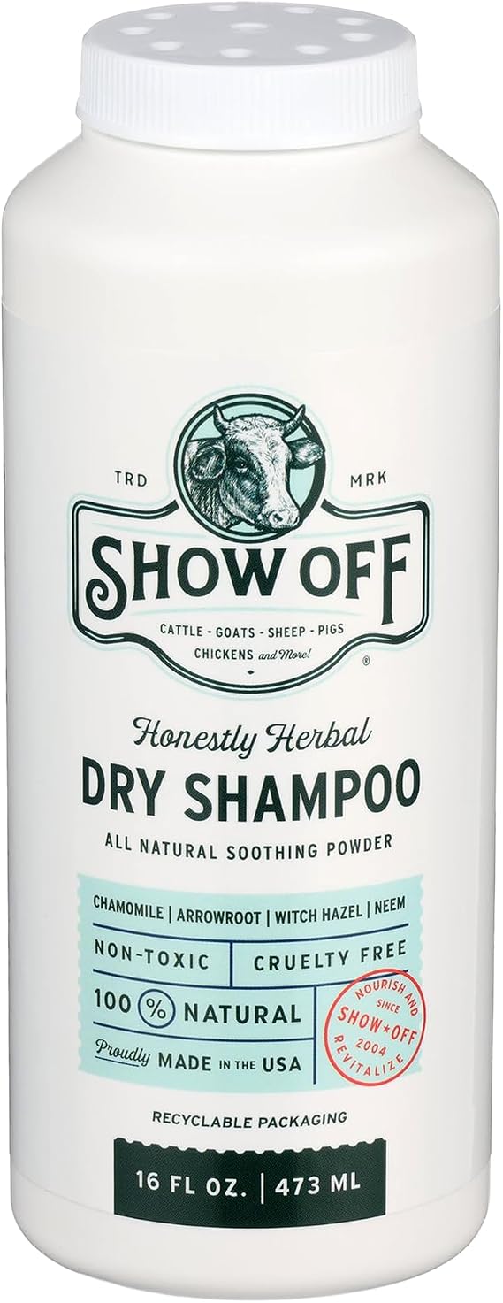 Show Off Dry Shampoo for Animals Herbal, Talc-Free Formula for Odor Control & Moisture Absorption | Safe for Horses, Dogs, Cattle, Goats, Sheep, Chickens & More | Natural Grooming Powder