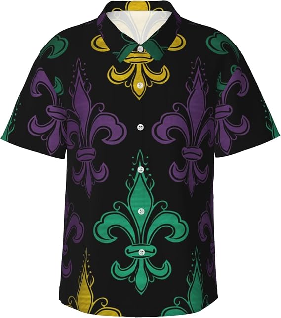 Men's Hawaiian Shirt Short Sleeve Button Down Shirts 3D Fleur De Lis Mardi Gras Beach Shirt Lightweight Blouses
