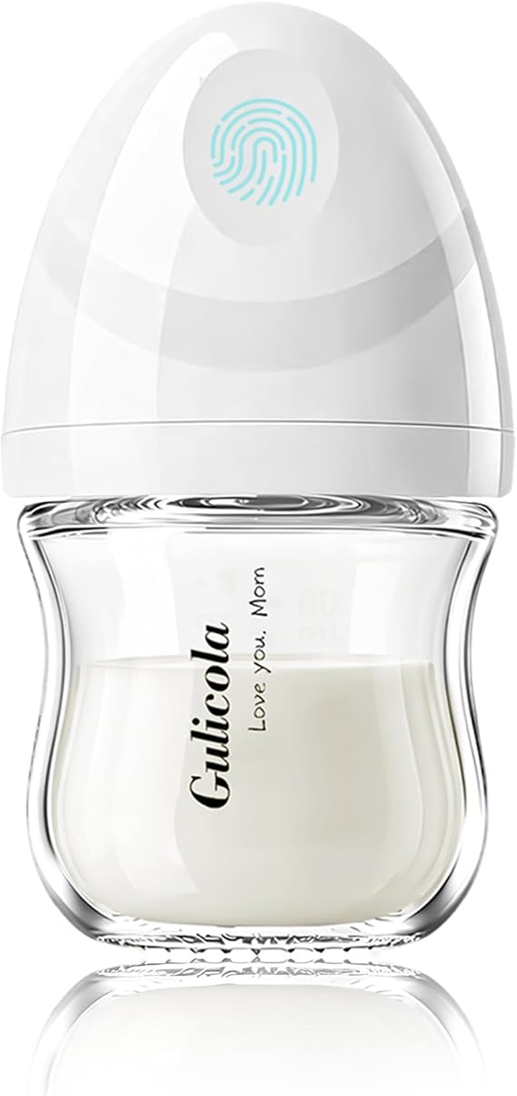 Gulicola Natural Small Glass Feeding Bottle, 3 oz, Super Slow Flow Nipples, 1 Pack - White