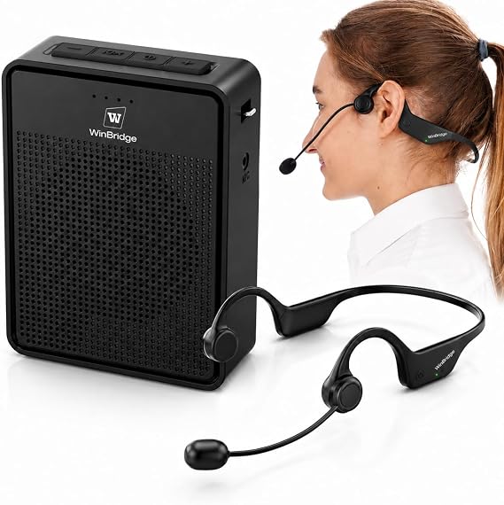 Voice Amplifier Wireless Ear-Hook Headset Microphone B007 | Portable Microphone and Speaker Pa System , 15W Speaker with Noise Cancelling Bluetooth Mic for Teachers, Fitness, Elderly