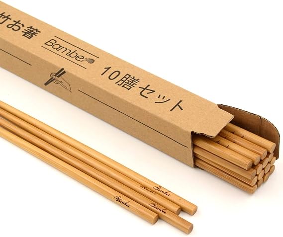 Bamber 10 Pairs Reusable Bamboo Chopsticks Set, 10 Inches Long Chopstick, Japanese Style
