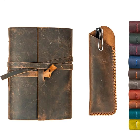 Hakiki Deri Defter Günlük Erkekler ve Kadınlar İçin 260 Kraft Çizgisiz Sayfalar El Yapımı Vintage Kahverengi 5x7 inch A6 Boyutunda