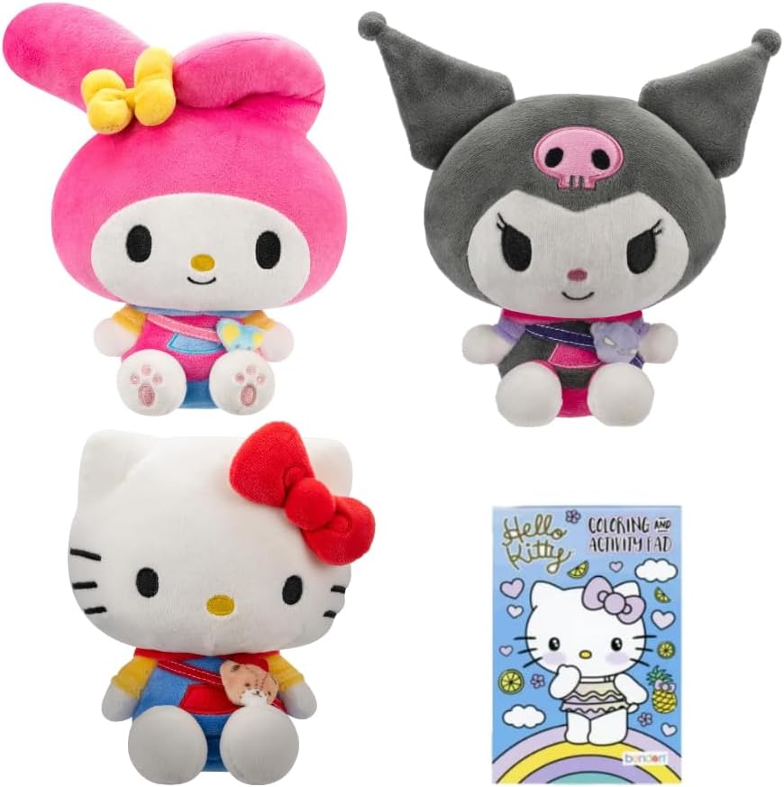 Hello Kitty 8 Plush Dolls 3-Pack Toy Bundled Set - Hello Kitty, My Melody and Kuromi
