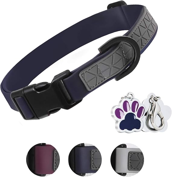Dog Collar Waterproof Pet Collars,Neck Adjustable Silicone Dog Collar with Strong Coated Webbing and Cute Metal Pendant for Boy Girls Dog Collars S/M/L Sizes