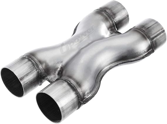 Upower Exhaust X-Pipe 2.5" Universal Crossover X Pipe Dual 2.5 In/Out Exhaust Tip 12" Long Polished Stainless Steel Stamped Pipe