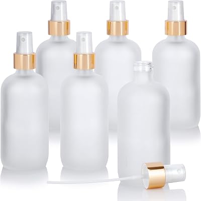JUVITUS 8 oz  240 ml Frosted Clear Glass Boston Round Bottle with Gold Fine Mist Spray 6 pack