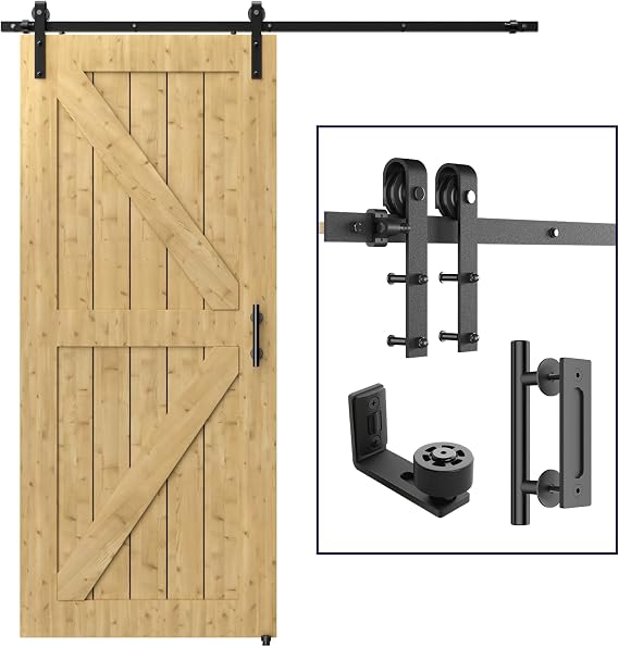 6FT/183CM Sliding Door Hardware Heavy Duty Barn Door Sliding Kit Full Set Contains Door Handle and Floor Guide
