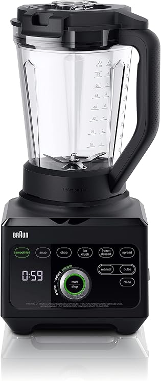Braun TriForce Power Blender, 10-Speed, Heated Blend, Auto-Clean, 1600W | Triangular Jug for Faster Blending, 3 Texture Options, 18 Different Settings, 10 Speeds and Pulse, Stainless Steel Blades