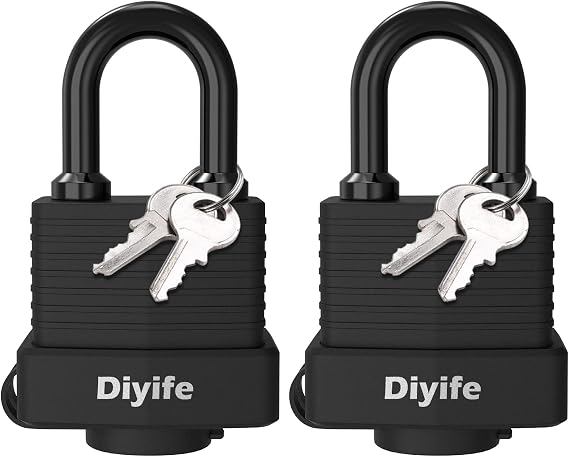 Diyife Padlock with Key, [2 Pack] [4 Keys] Key Padlocks Waterproof Outdoor | 40mm Heavy Duty Padlocks Anticut, Laminated Steel for School Gym Locker, Garage, Fence, Shed, Yard, Outdoor & Indoor