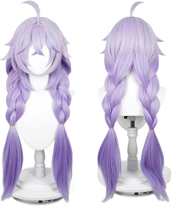 Honkai Star Rail Cosplay Wig Anime Game Bailu Cosplay Wig Long Purple Wig with Two Braids for Women Halloween Comic Con (Purple)