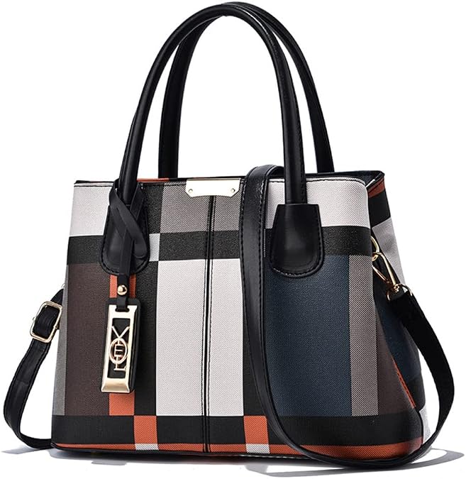 Fashion Plaid Satchel Handbag for Women Top Handle Purses Ladies Shoulder Bag Large Crossbody Bag with Zipper