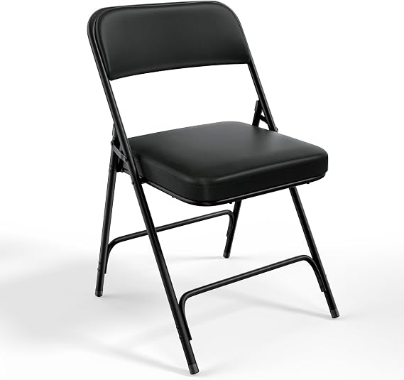VINGLI Padded Folding Chairs with Thick Seat Cushion, Portable, Durable & Extra Comfortable Foldable Chairs for Indoor & Outdoor Events, Banquet, Party, Dinning, Work, Craft, PU, Black, 1 Pack