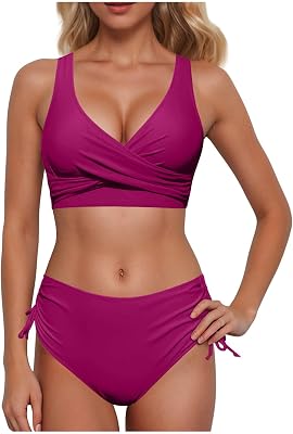 Women High Waisted Bikini Sexy Push Up Two Piece Swimsuits Vintage Swimsuit Two Piece Retro Ruched High Waist