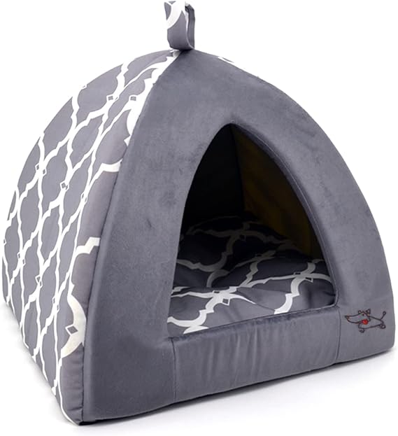 Pet Tent-Soft Bed for Dog and Cat by Best Pet Supplies - Gray Lattice, 19" x 19" x H:19"