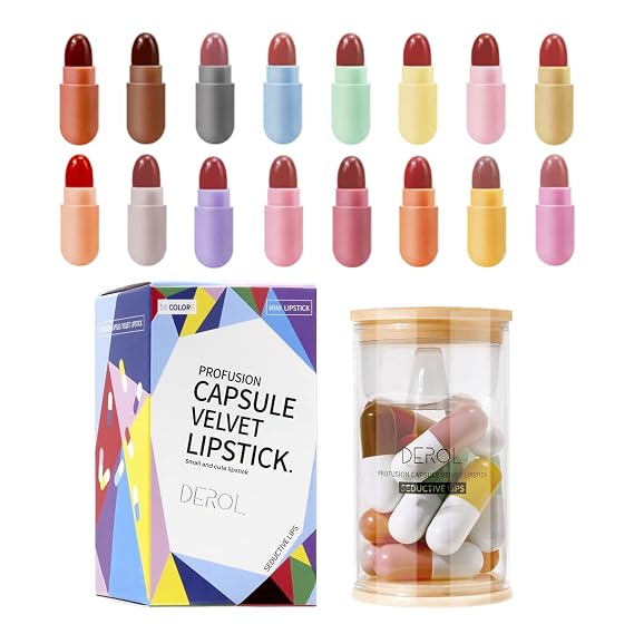 W I N 16 Pcs Matte Lipstick Set,Cute Capsule Matte Lipstick Waterproof Long Lasts, Velvet Matte Lipstick Set, 16 Color