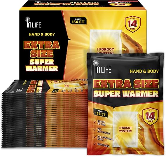 InLife Extra Size Super Warmer for Hands and Body | All Natural & Safe, Instant Quick Heat, Easy & Comfort | Bigger & Wider Size, Air Activated, Single Use, Stable & Long-Lasting | Odorless, 30 Packs