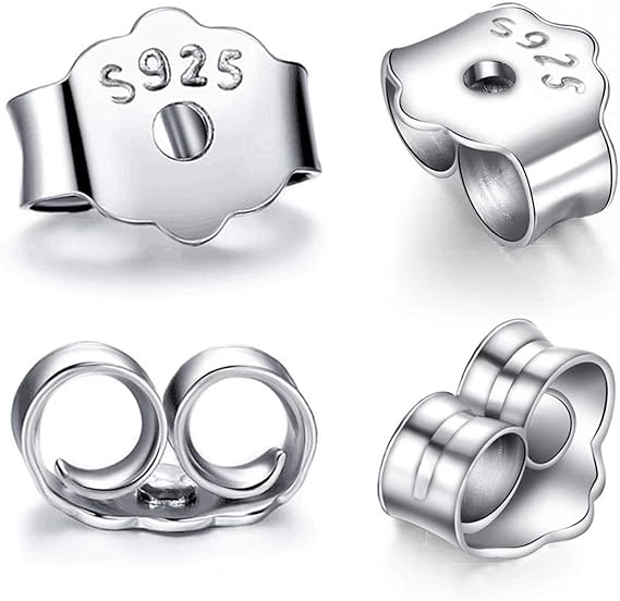 S925 Sterling Silver Earring Backs Replacements for Posts, 12Pcs/6Pairs Pierced Earring Backings Secure for Studs, Hypoallergenic Safety Locking Butterfly Ear Ring Stoppers 5.7X4.6X3mm