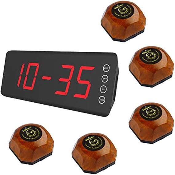 SINGCALL Wireless Table Call System for Restaurant 5 Pagers and 1 Receiver