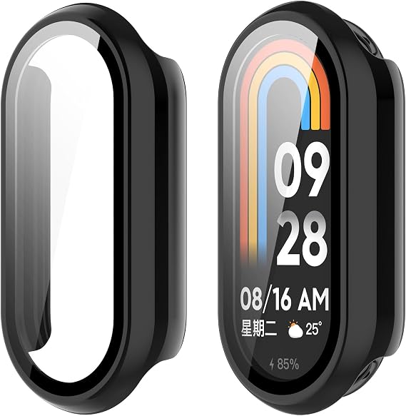Xiaomi MI Smart Band 10対応 セラミックエディション フルカバー ポリカーボネート保護ケース 強化ガラス付き タッチ可能なスクリーンプロテクター スマートウォッチアクセサリーブラック