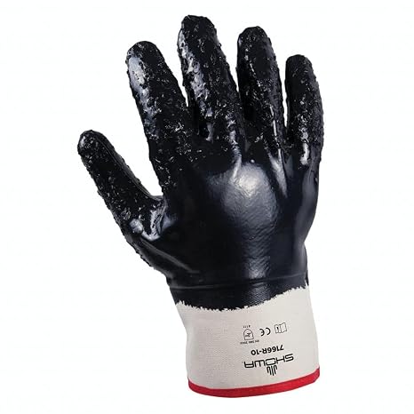 SHOWA 7166R Fully Coated Nitrile General Purpose Work Glove with Cotton Jersey Liner, Chemical & Oil Safety Protective Gear, Waterproof Gloves with Rough Grip, Large, Vending 12-Pack