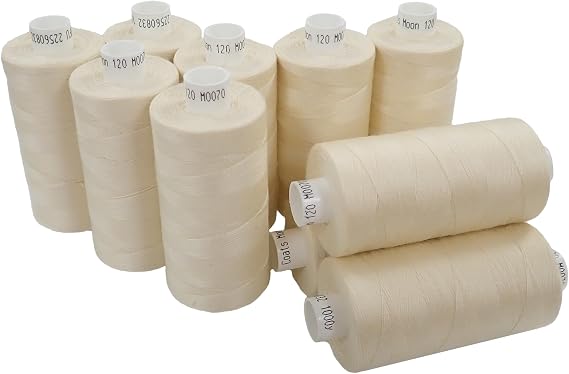 Cream Spun Polyester Sewing Thread - 1000M, Set of 10