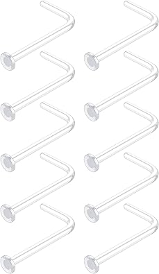 Clear Nose Studs for Work - L Shape Clear Nose Rings Piercing Retainers - Bioflex Plastic Nose Rings for Surgery - Flat Top 18, 20, 22 Gauge 10pcs Pack
