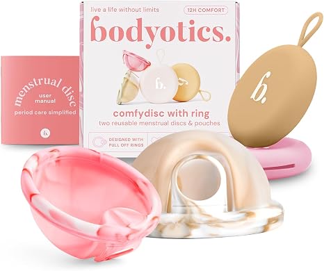 Bodyotics Menstruationsscheibe - 2 Stück Pink und Beige 12h Schutz Wiederverwendbar Periodenscheibe Medizinisches Silikon bei Starker Regel & Schwimmen Trotz Periode - Nachhaltiges Produkt