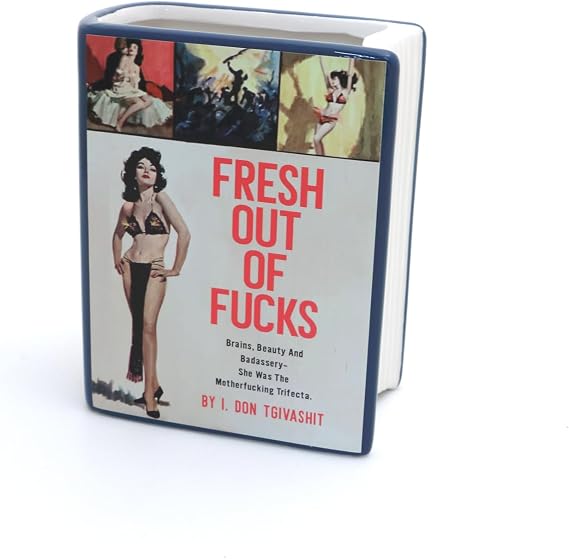 Lenny Mud Fresh Out Of F's, Book Vase, decoupaged pencil holder, planter, pulp novel parody