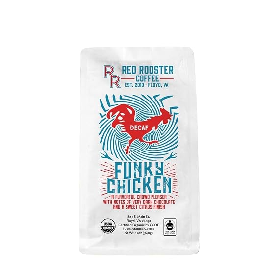 Organic Decaf Funky Chicken - Roasted by Red Rooster Coffee - Whole Bean Coffee - 2 Pound Bag