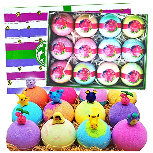 Natural Bath Bomb Gift Set. Bath Bombs for Kids with Toys Inside! Great Gift Set for Boys & Girls! Safe Ingredients That Don’t Stain The Tub, 12 Individually Wrapped Huge 4.2oz Each!
