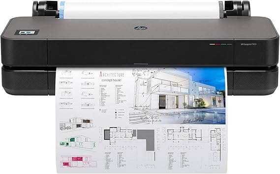 HP DesignJet T250 24-inch (5HB06D), Large Format Printer, Plotter, Standard A4-A1, 76 A1 Prints/Hour, Wi-Fi, Ethernet, USB, 2400x1200 dpi, Recycled Metal, HP Click, Black