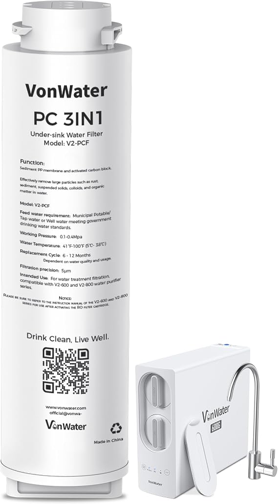 V2 Series PC Replacement Filter, for V2-600N and V2-800N Tankless Under Sink Reverse Osmosis System, 12 Month Lifetime, NSF/ANSI 372 Certified