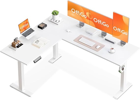 OffiGo L Shaped Standing Desk, 160×120cm Reversible Corner Desk White