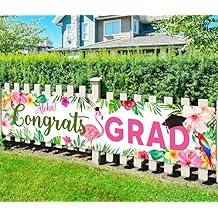 Aloha Congrats Grad Banner Graduation Decorations Class of 2026 Large Luau Grad Yard Sign Hawaiian Hanging Grad Backdrop Outdoor/Indoor Tropical 2026 Graduation Party Supplies 118"x 24"