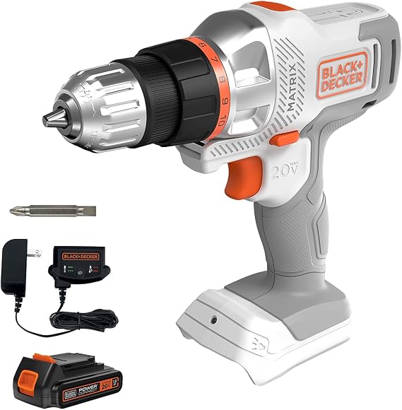 BLACK+DECKER 20V MAX Matrix Cordless Drill/Driver Kit, White (BDCDMT120WC1FF)