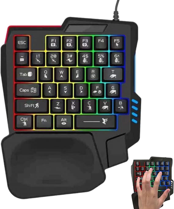 One-Hand Keyboard Compact Gaming Keypad, Ergonomic Design | Programmable Buttons, Mechanical Switch, RGB Back Lighting, Portable Gaming Accessories, One Hand Keyboard for PC Gamers | 向け人間工学メカニカルフィーリングキーボード 自宅、寮、旅行、ホテル、アパート、学校、出張、カフェ