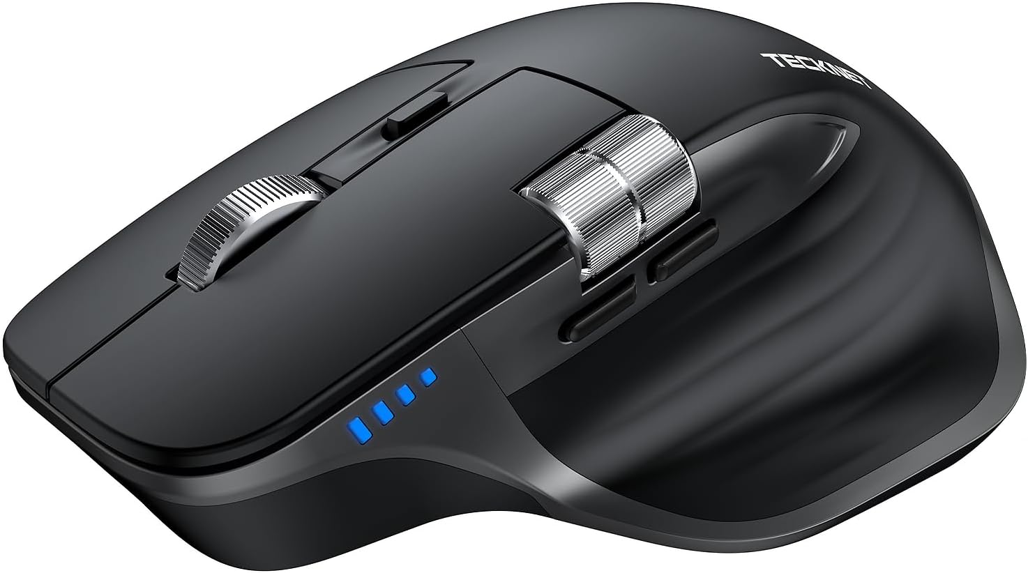 TECKNET Bluetooth Mouse, Wireless Mouse with Thumb Scroll, Rechargeable Mice, Dual Bluetooth 5.3 & 2.4GHz, Ergonomic, 4800DPI Adjustable, Silent Click, Computer Mouse for Windows/Mac OS- Dark Gray