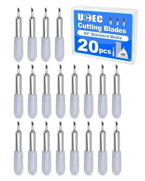 UCEC 20 PCS Replacement Cutting Blades Compatible with Cricut Joy & Joy Xtra, 45 Standard Cutter Blades with Gray Caps, Carbide Vinyl Fabric Cutting Blade Set for DIY Crafting, Cards, Labels & Decals