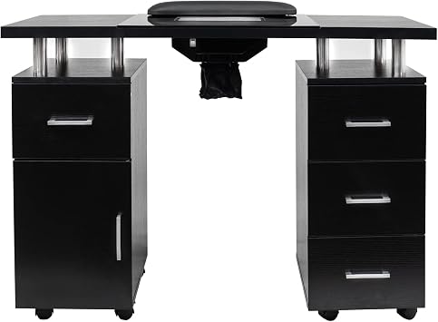 DERMALOGIC Manicure Table Glass Glow Black II Salon Nail Table Salon Furniture & Equipment, Light Version