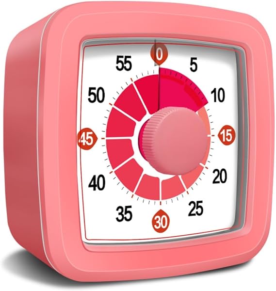 Visual Timer for Kids, 60-Minute Countdown Timer for Classroom Office Kitchen, Pomodoro Timer with Silent Operation,Time Management Tools with Colorful Pattern(Pink)