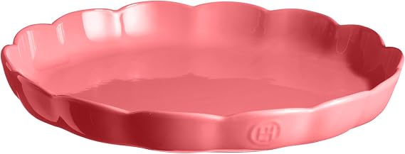 Emile Henry Made in France Ceramic Round Tart Dish, Madeleine Collection. 12.2"x 1.6", Rose Candy
