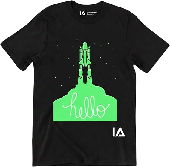 Illuminated Apparel Kids Blast Off Rocket Space Shuttle Interactive Glow in The Dark T-Shirt