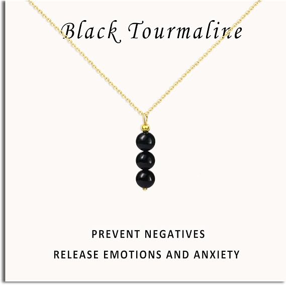 SmileBelle Black Tourmaline Necklaces for Women October Birthstone Necklace