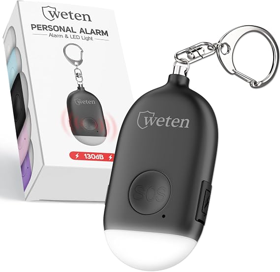 Rechargeable Personal Alarm Keychain for Women, 130dB Siren, Black