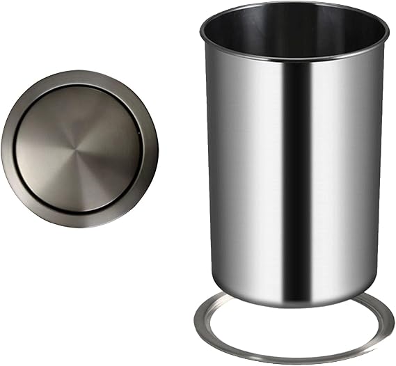 Hidden Wastebasket Built-in Cupboard Counter Bin Flap Cover Stainless Steel Built-in Balance Swing Compost Food Waste Bins Kitchen Home Bathroom Garbage Use,Go,Grey
