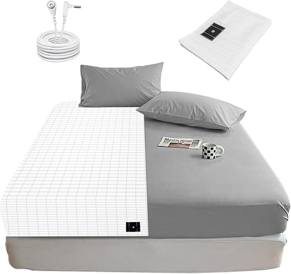 Grounding Sheets, Earth Grounding Fitted Sheet Half Size with Cotton and Conductive Silver, Earth Connected Sheet for Better Sleep, Stress Relief, 35x90 Inch, White