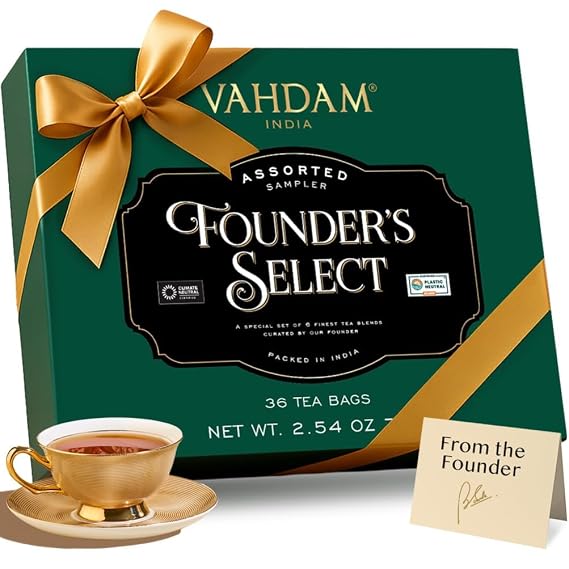 VAHDAM Tea Gift Set - 6 Flavors, 36 Individually Wrapped Pyramid Tea Bags | Assorted Tea Sampler Gift Box | Corporate, Teacher & Christmas Gift for Tea Lovers, Women & Men