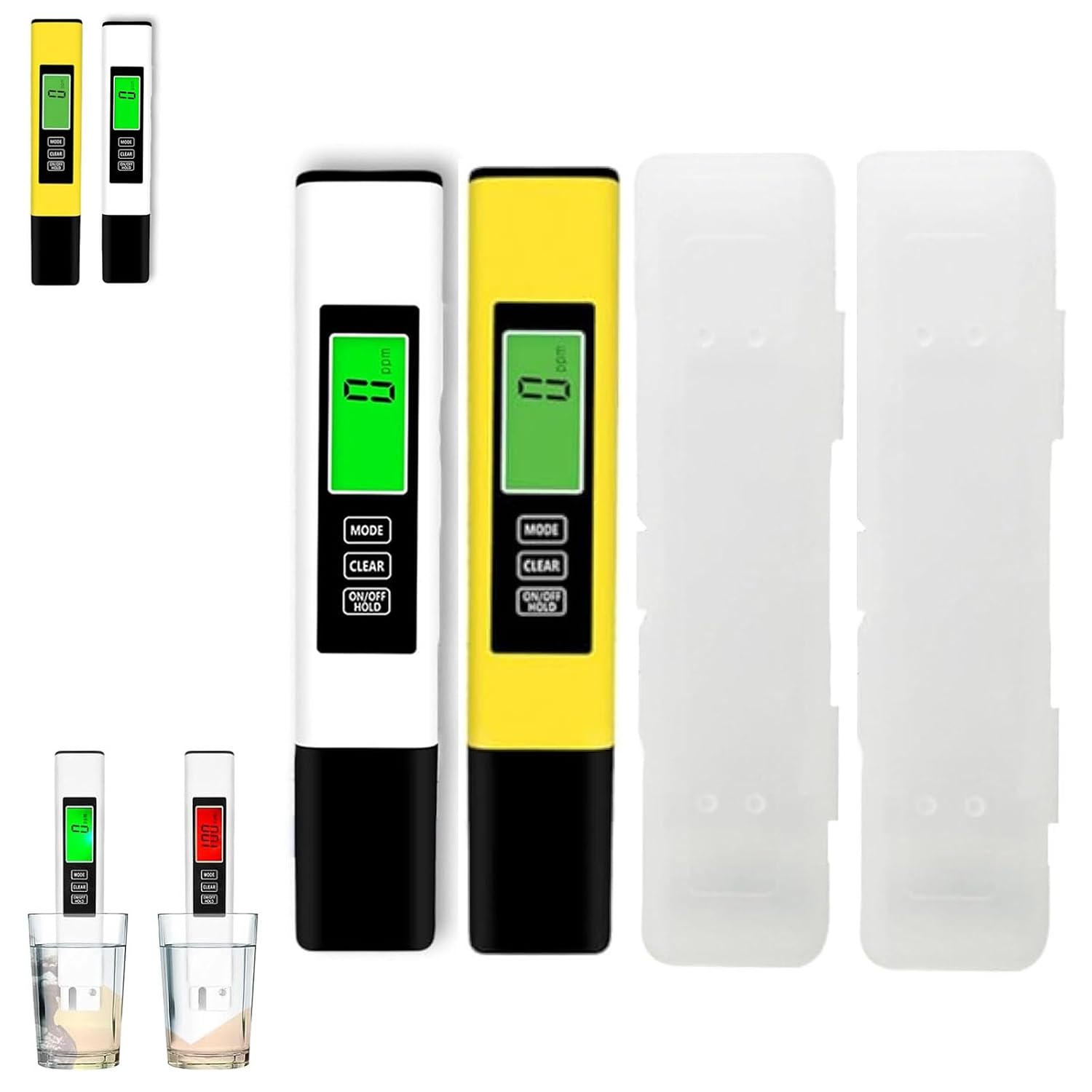 2025 All-New 4 in 1 Tds Meter Digital Water Tester, Water Tester for Drinking Water,Portable Multi-Function Digital Water Purity Tester, Water Tester for Drinking 0-9999 ppm 2 Box, White-Yellow