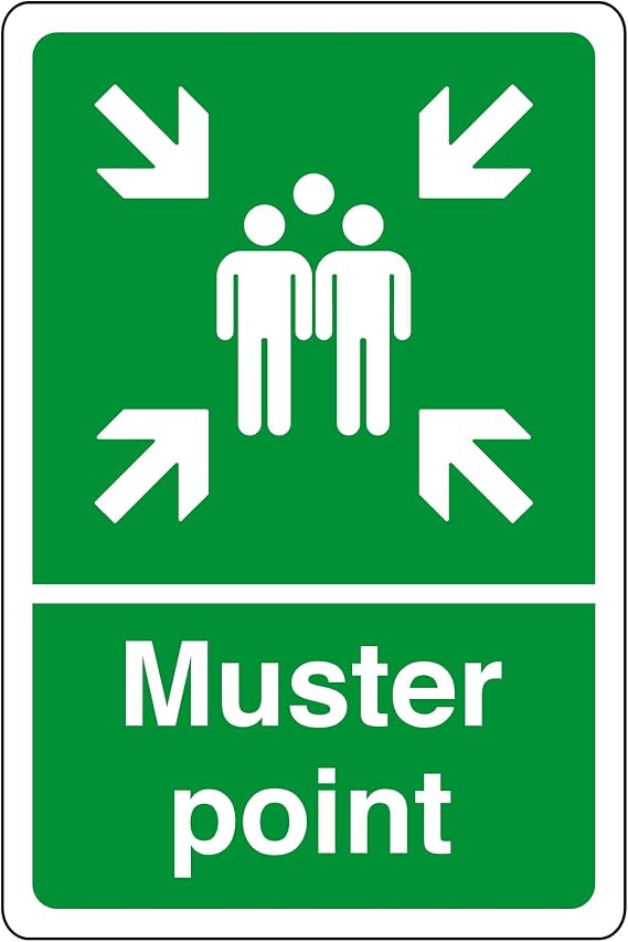 Muster point sign - safety sign - business signs, carpark safety signs - 1.2mm Rigid plastic for indoor/outdoor usage (300mm x 200mm) Viewing Distance within 7m.